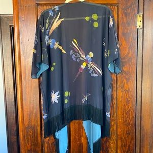 Black dragonfly kimono with fringe detail